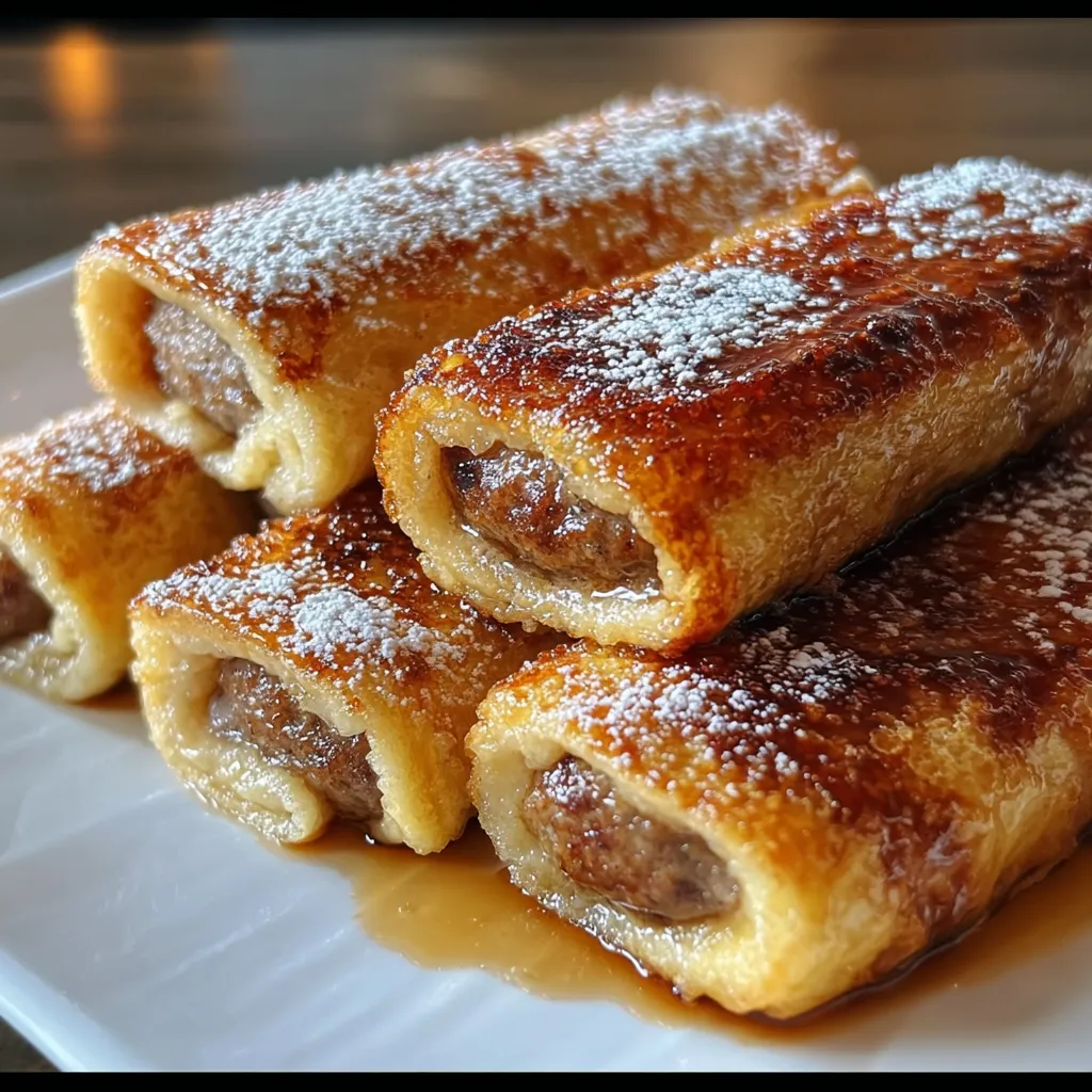 Ultimate Sausage French Toast Roll-Ups with Maple Cinnamon Coating and Golden Crispy Exterior - main view
